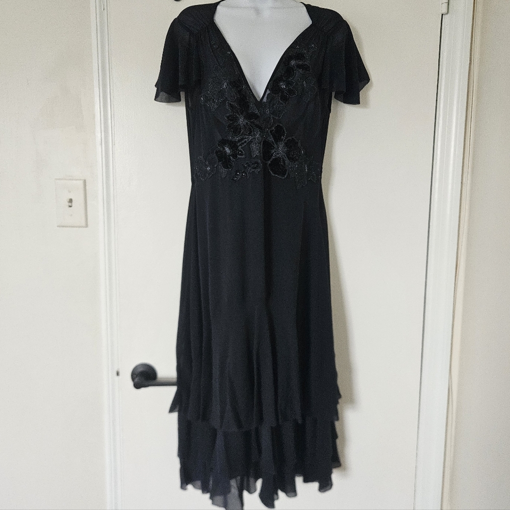 DKNY Dress 12 Vtg Silk Y2K Fairy Whimsigoth Midi Romantic Sheer Tiered Event